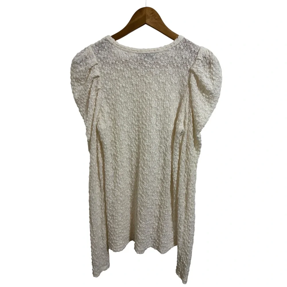 Loft Cream Bubble‎ Lace Puff Shoulder Top Coquette Romantic Boho Victorian Small